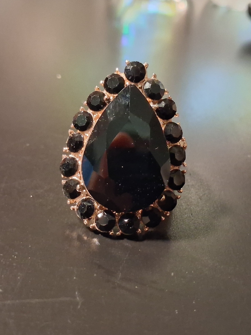 Classic Teardrop Black Stone Cocktail Ring